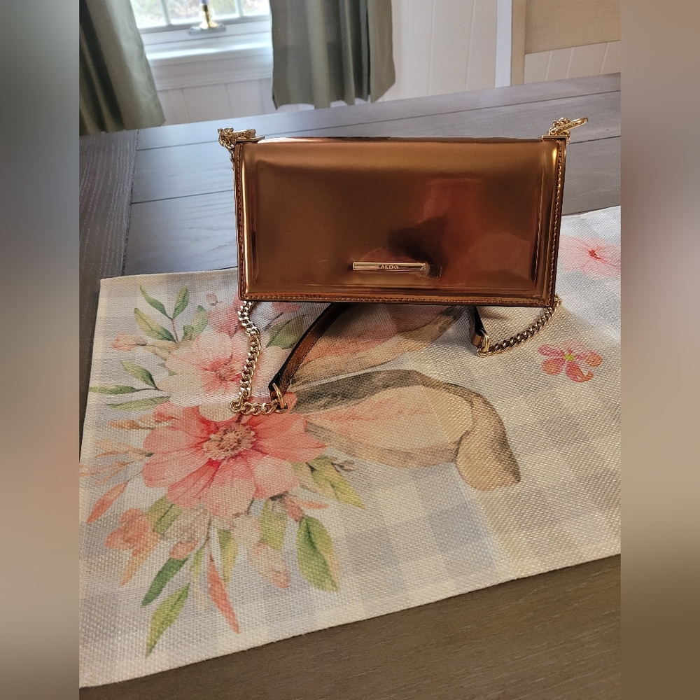 Aldo Metallic Rose Gold Chain Shoulder Bag or Clutch